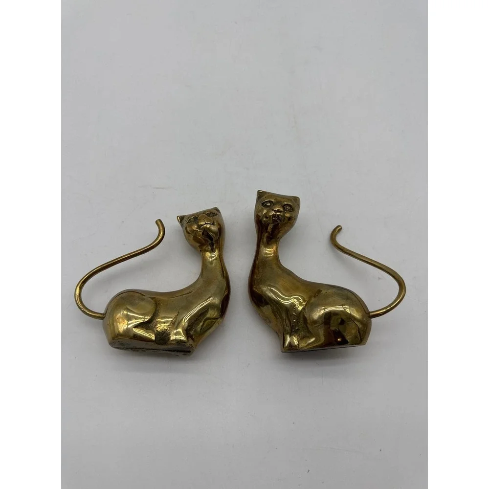 Vintage Brass Cat Figure Desktop Shelf‎ Home Decor Collectible Figurine Used